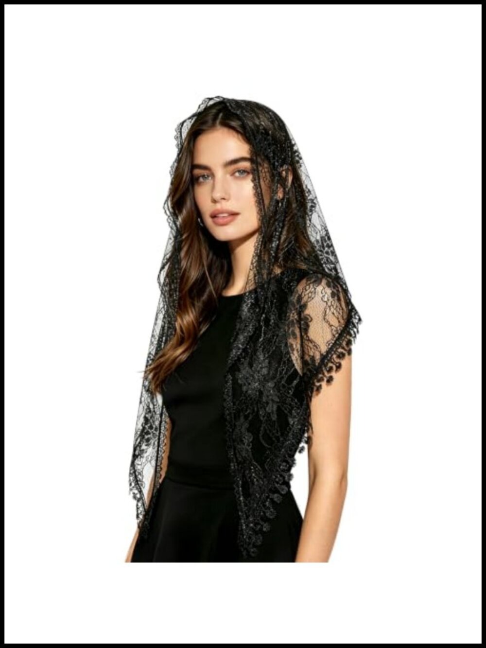 DOCILA Triangle Shimmer Lace Church Wedding Mass Veil Head Scarf